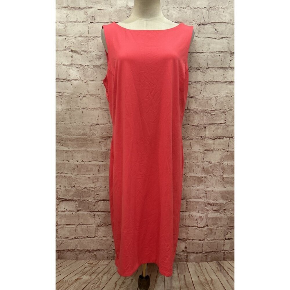 JUDY P Sabrina Sheath Dress Smooth Stretch Solid Pink Sleeveless Size L  NEW